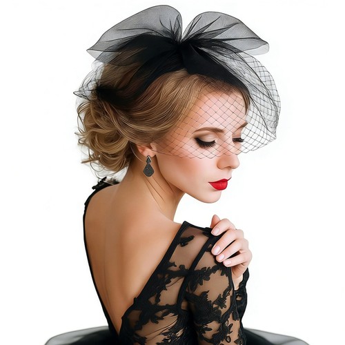 Black mesh bridal birdcage - bridal,