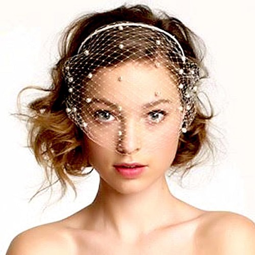 Pearl birdcage veil wedding - pearl,