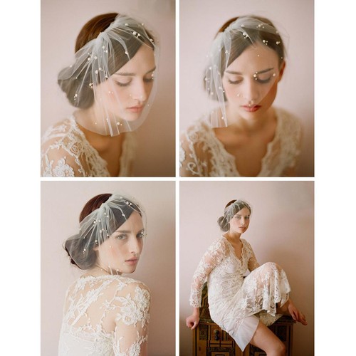 Beaded fishnet face veil - beaded,