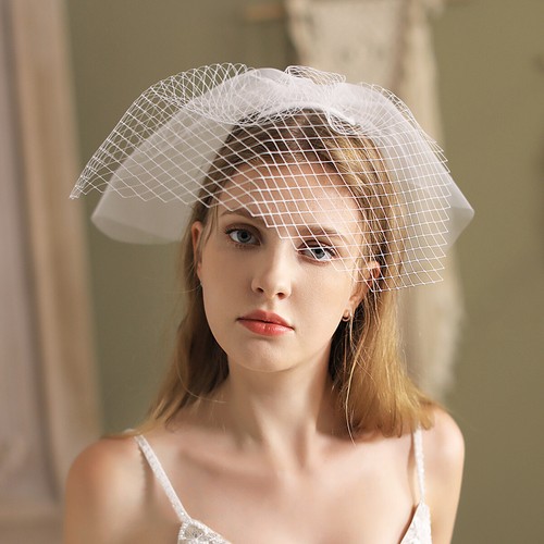 White bridal birdcage veil - white,