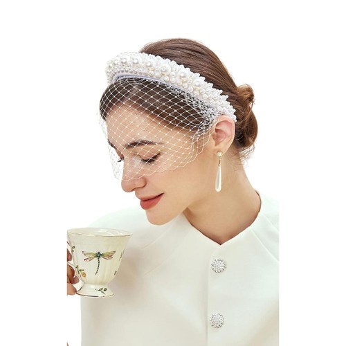 Women pearl birdcage veil - pearl,